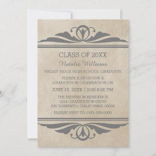 Gray Elegant Deco Graduation Invite