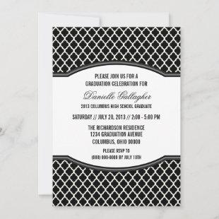 Gray Elegant Quatrefoil Graduation Invitation