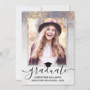 Gray Gold Sparkles Photo Virtual Graduation Party Invitation