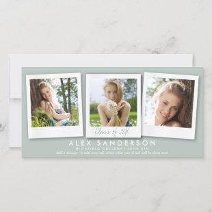Gray Green Instant Style Photo Graduation Announcement