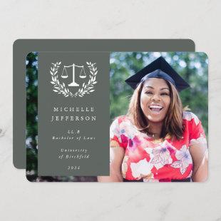 Gray-Green + White Law Scales Laurel Wreath Photo Announcement
