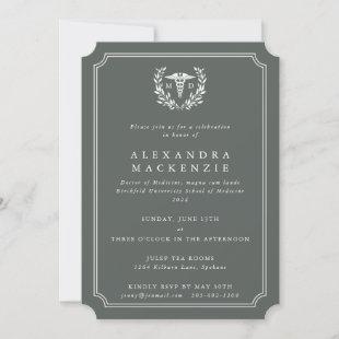 Gray-Green/White MD Caduceus Graduation Invitation