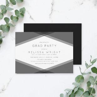 Gray Layered Geometric & Black Grad Party Invitation
