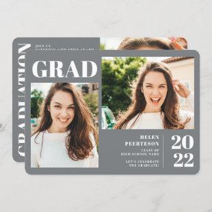 Gray minimalist modern 3 photos graduation invitation