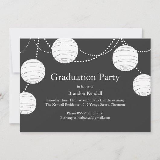 Gray Party Lantern Graduation Invitation