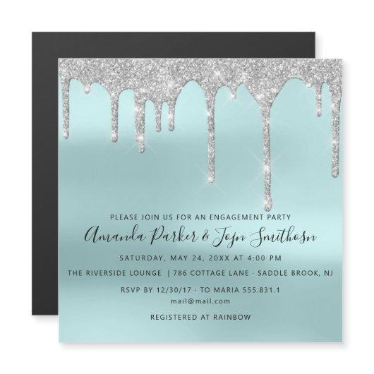 Gray Silver Spark Drips Bridal Wedding Blue  Magnetic Invitation