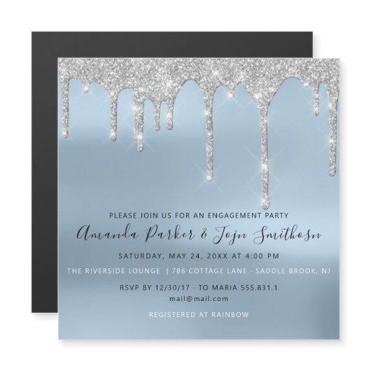 Gray Silver Spark Drips Bridal Wedding Blue Magnetic Invitation