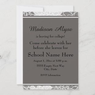 Gray White Floral Leaving for College Party Invite