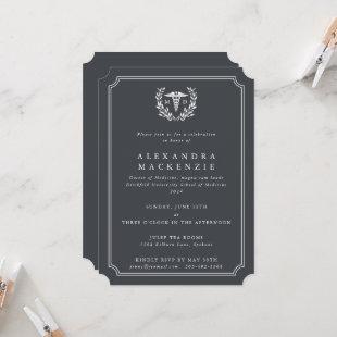 Gray/White MD Caduceus Graduation Invitation