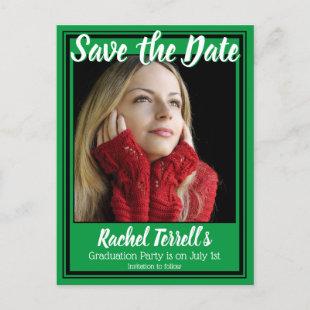 Green and Black Save the Date Graduation Announcement Postcard