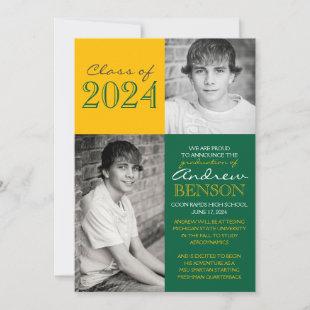 Green and Gold 2 Photo Graduation Announcement