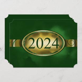 Green and Gold Floral Button 2024 Graduation Party Invitation