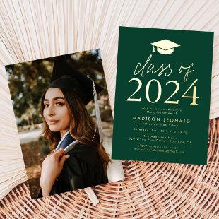 Green and Gold Foil Class of 2024 Graduation Party Foil Invitation