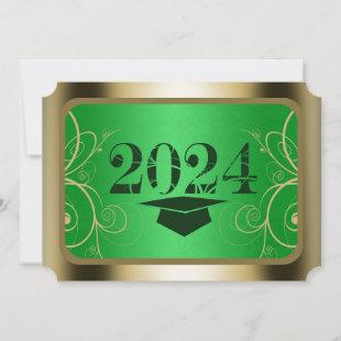 Green and Gold Frame Graduation Invitation