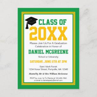 Green and Gold Graduation Party Invitation Postcard