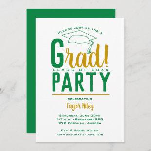 Green and Gold Graduation Party Invitations
