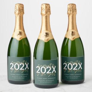 green and gold modern script stylish gradation  sparkling wine label