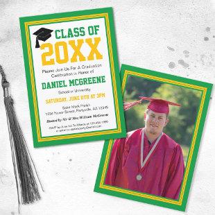 Green and Gold Photo Graduation Party Invitation