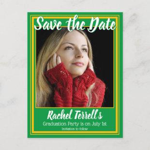 Green and Gold Save the Date Graduation Announcement Postcard