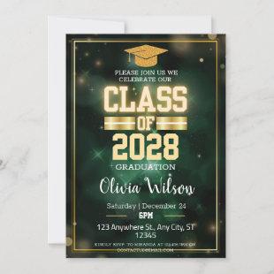 Green and Gold School Graduation Party  Invitation