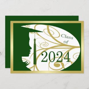 Green and Gold Silhouette 2024 Graduation Party Invitation
