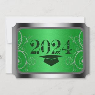 Green and Silver Frame Graduation Invitation