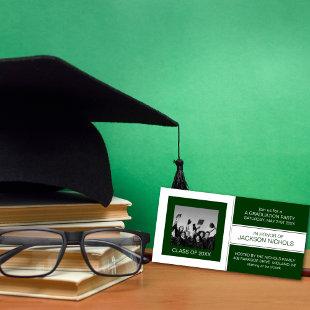 Green and White Graduation Photo Cards