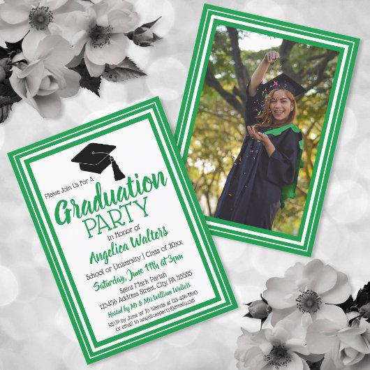 Green and White Photo Graduation Party Invitation