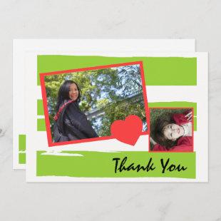 Green and White Photo Graduation Thank You Card