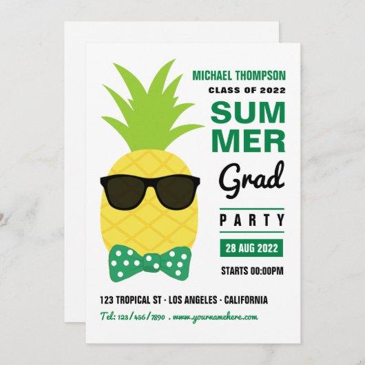 Green and White Pineapple Summer Grad Party Invita Invitation