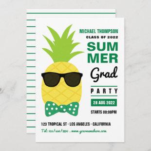 Green and White Pineapple Summer Grad Party Invita Invitation