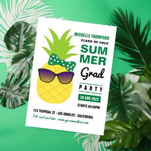 Green and White Pineapple Summer Grad Party Invitation