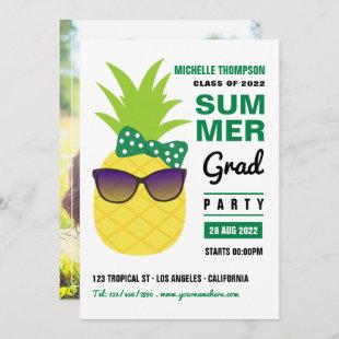 Green and White Pineapple Summer Grad Party Photo Invitation