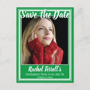 Green and White Save the Date Graduation Announcement Postcard
