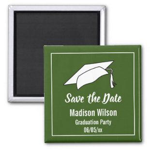 Green and White Save the Date Graduation Party Magnet