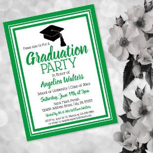 Green and White School Colors Grad Party Invitation Postcard