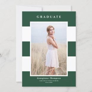 Green and White Stripes Pattern Photo Graduation Announcement