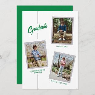 Green Angled Four-Photo Graduation Announcement