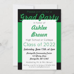 Green Black Grad Party Bold Graduation Invitation