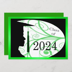 Green & Black Man Silhouette 2024 Graduation Party Invitation