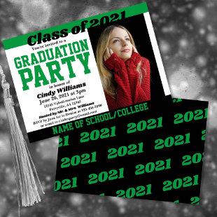 Green Black School Colors Photo Graduation Invitation