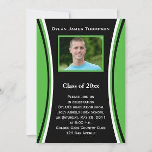 Green, Black, White Photo Graduation Invitation