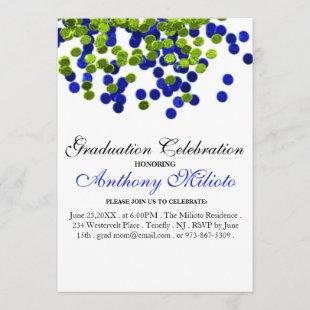 Green & Blue Metallic Confetti Graduation Invite