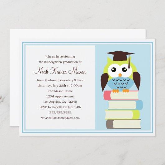 Green/Blue Owl Graduation Party Invitation