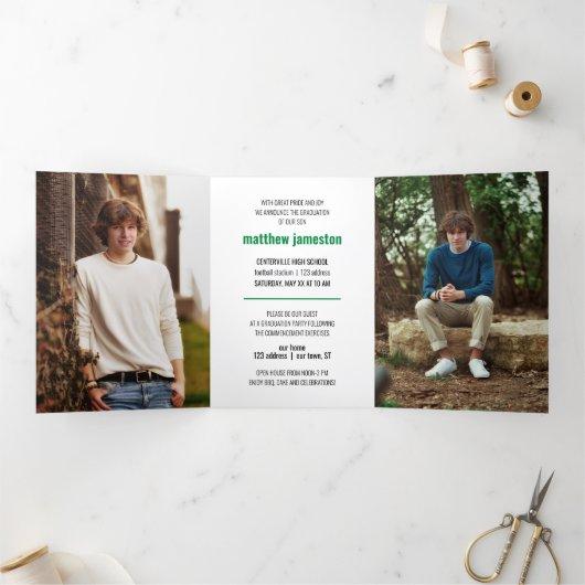 Green Bold & Modern Photo Graduation Tri-Fold Invitation