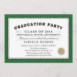 Green Border 2014 Diploma Graduation Party Invite