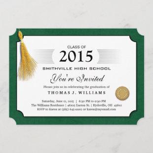 Green Border Diploma with Tassel Graduation Invite