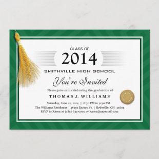 Green Border Diploma with Tassel Graduation Invite