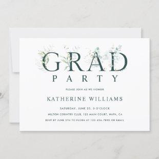 Green Botanical Letter Graduation Party Photo  Invitation