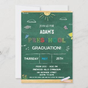 Green Chalkboard pre k Graduation  Invitation